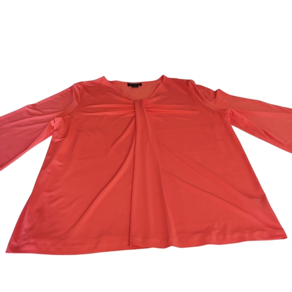 Liz Claiborne Blouse Career Woman's Coral Red 3/4 Sleeve V-Neck Stretch Sz XXL - Picture 7 of 8